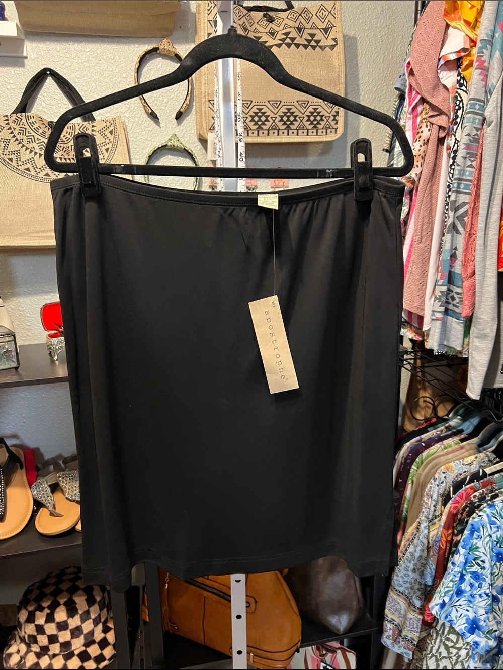 Apostrophe Black Midi Slip Skirt